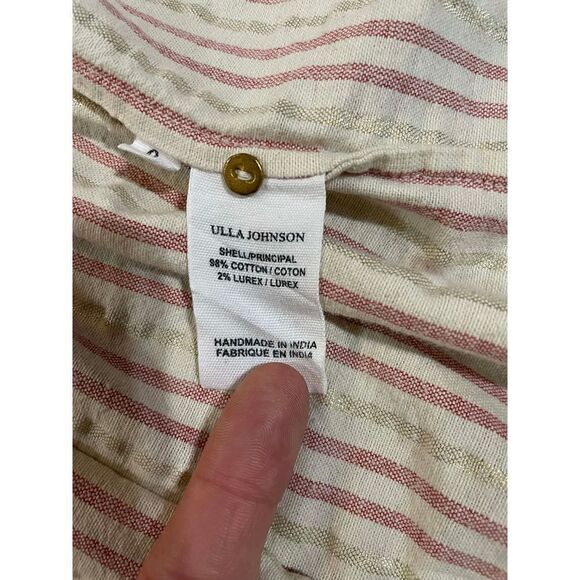 ULLA JOHNSON Tamsin Striped Cotton Ruffle Flutter Sleeve Trapeze Dress - Picture 11 of 12